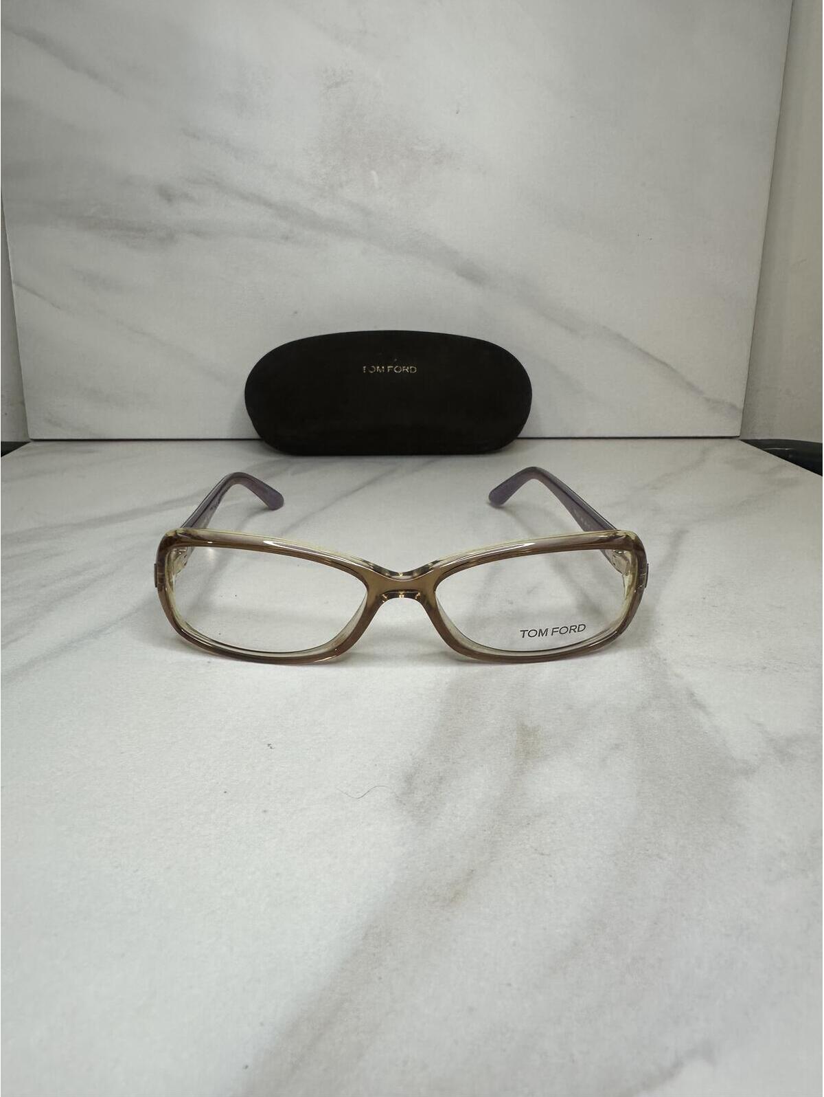 Tom Ford Women's Brown Lilac Rectangular Eyeglasses 54-16-135 W/ Hard Case